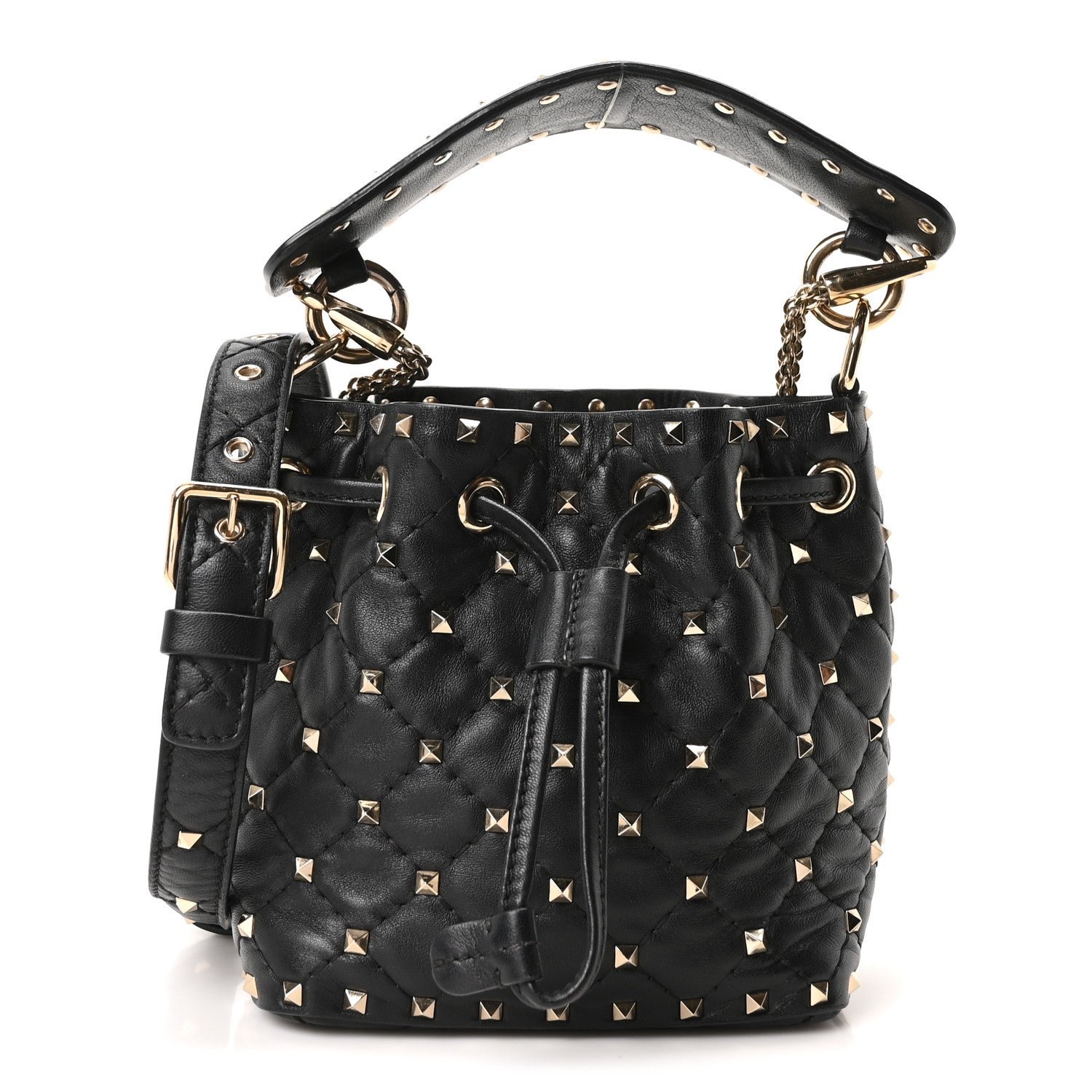 Valentino Garavani Nappa Mini Rockstud Spike Bucket Bag Black