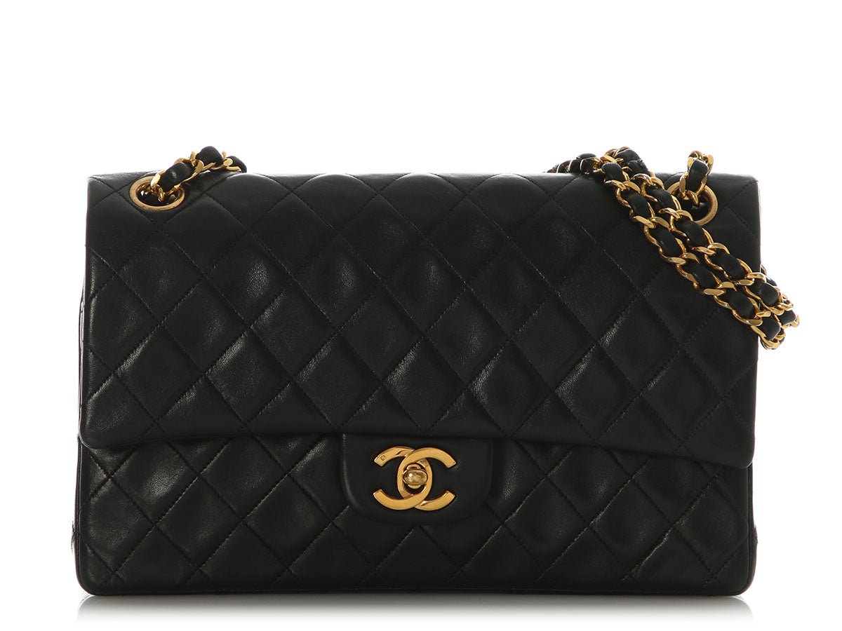 Chanel Vintage Medium Black Quilted Lambskin Classic Double Flap