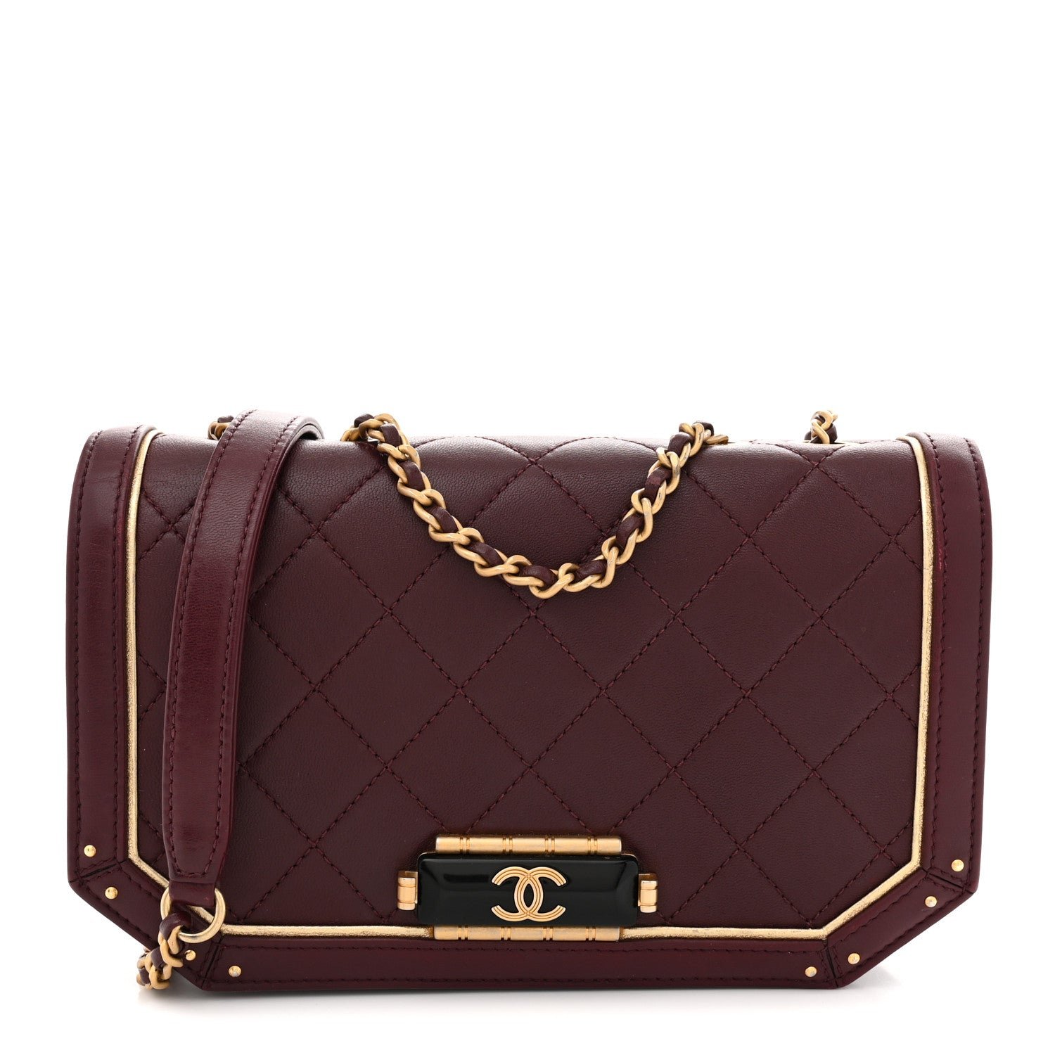 Chanel Calfskin Quilted Small Octagon CC Clasp Flap Bag Red Gold