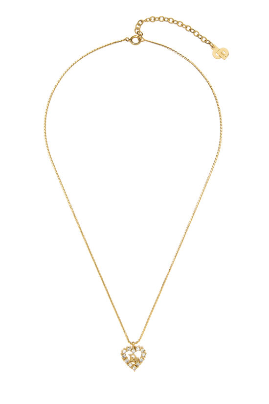 Dior Gold Logo Heart Crystal Necklace
