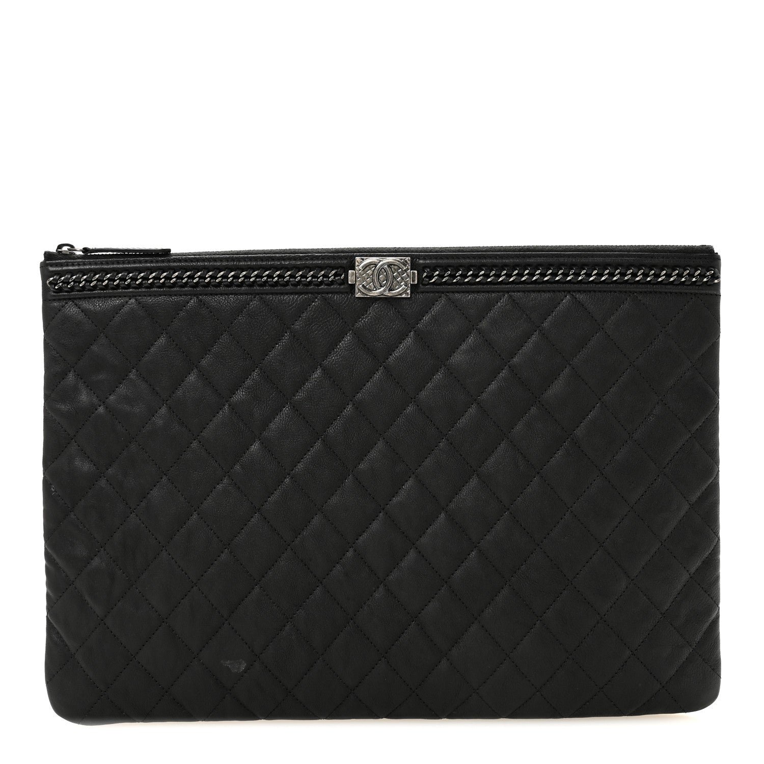 Chanel Calfskin Quilted Large Boy Chain Around Cosmetic Case Black