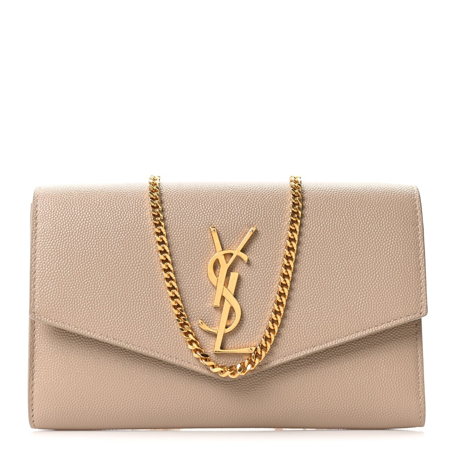 Saint Laurent Grain De Poudre Monogram Uptown Chain Wallet Dark Beige