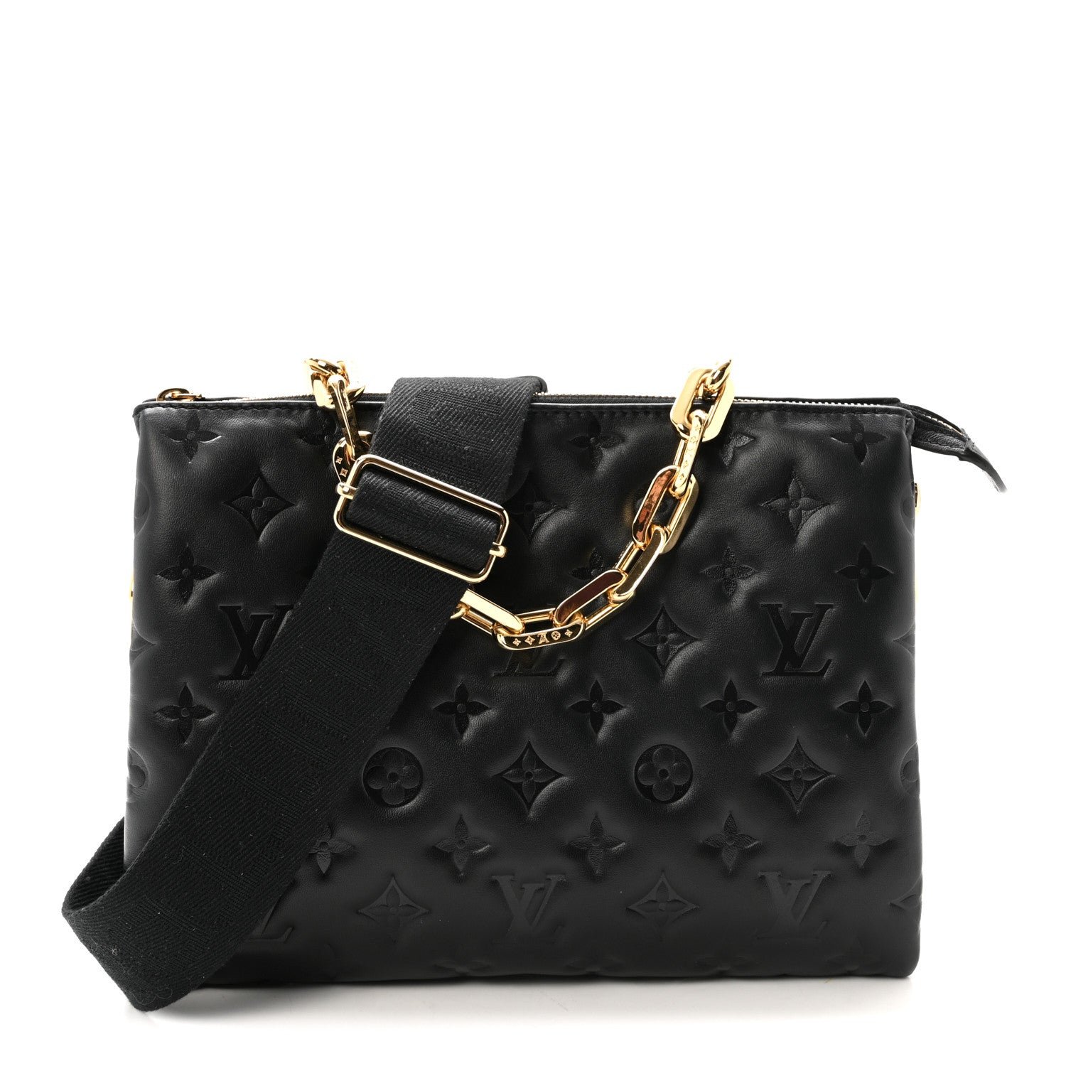 Louis Vuitton Lambskin Embossed Monogram Coussin PM Black
