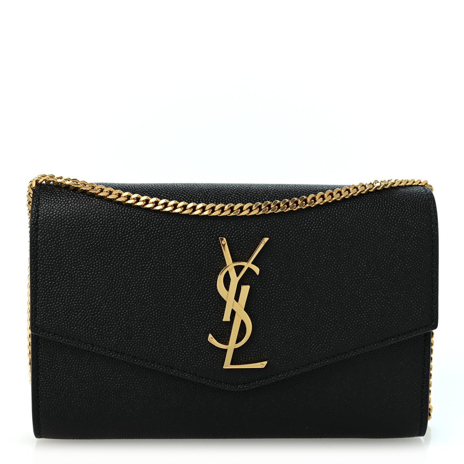 Saint Laurent Grain de Poudre Uptown Chain Wallet Black