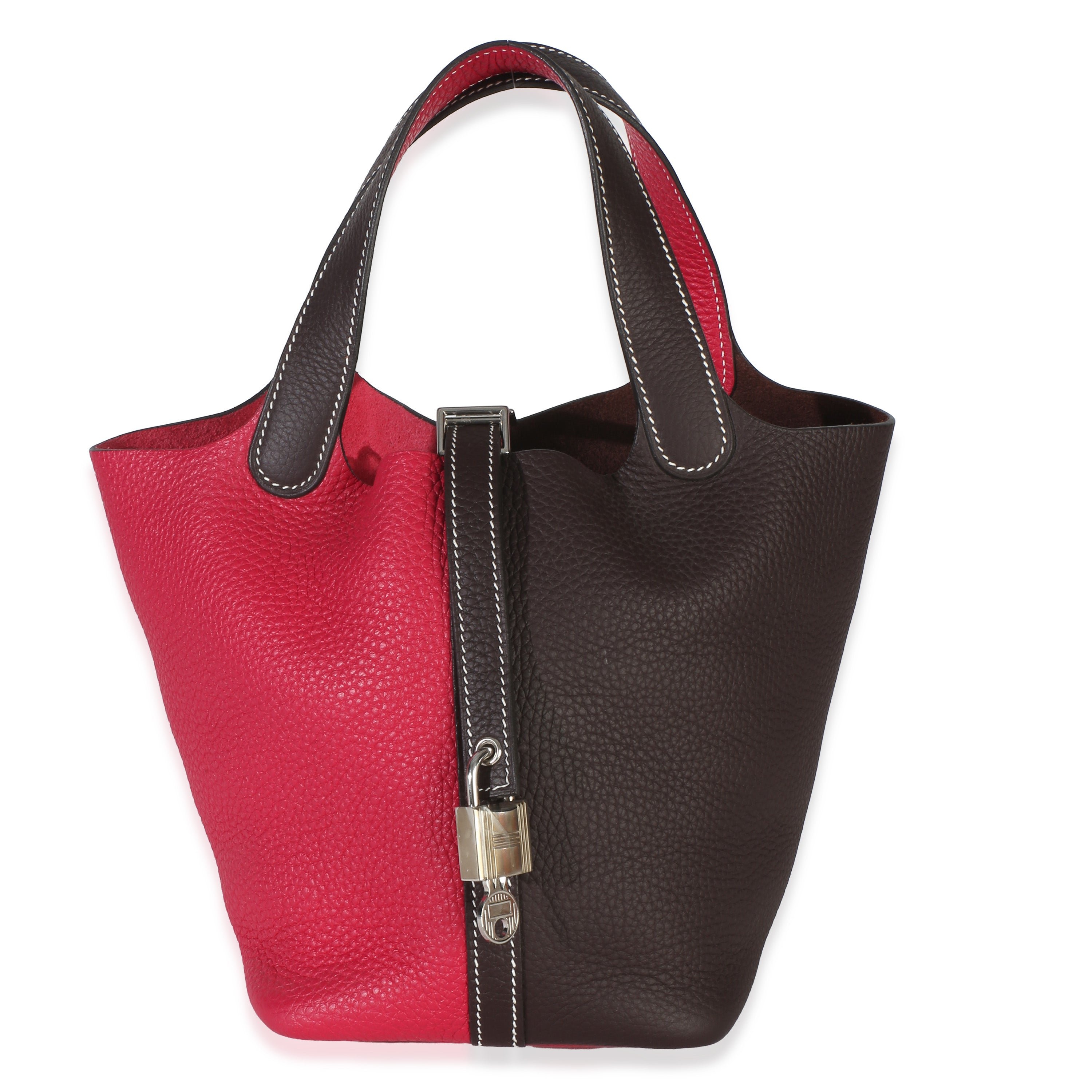 Hermes Framboise Rouge Sellier Clemence Casaque Picotin Lock 18 PHW
