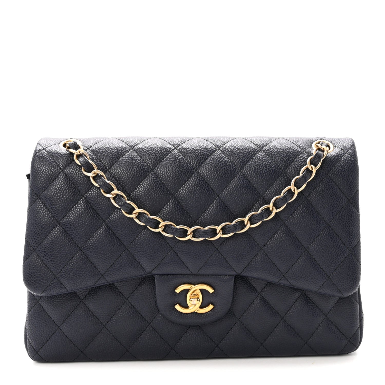 Chanel Caviar Quilted Jumbo Double Flap Navy Blue