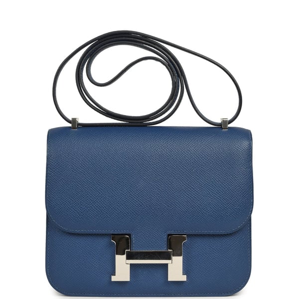 Pre-owned Hermes Constance 18 Bleu Tie Epsom Palladium Hardware
