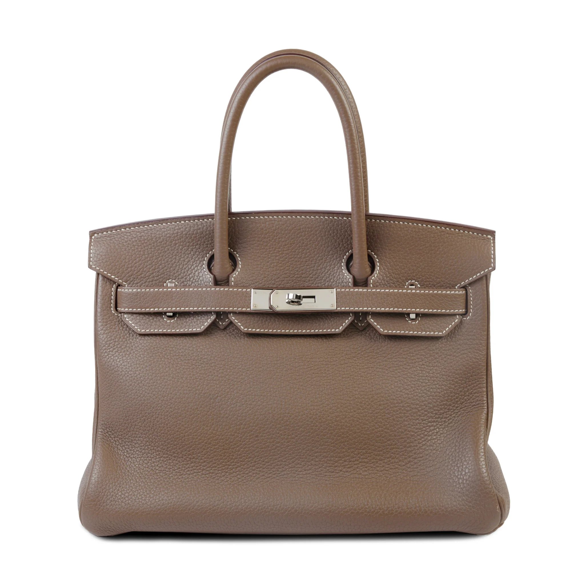Very Good ( Rank A) HERMÈS Birkin 30 Etoupe (18) Togo Palladium hardware Square R (2014)