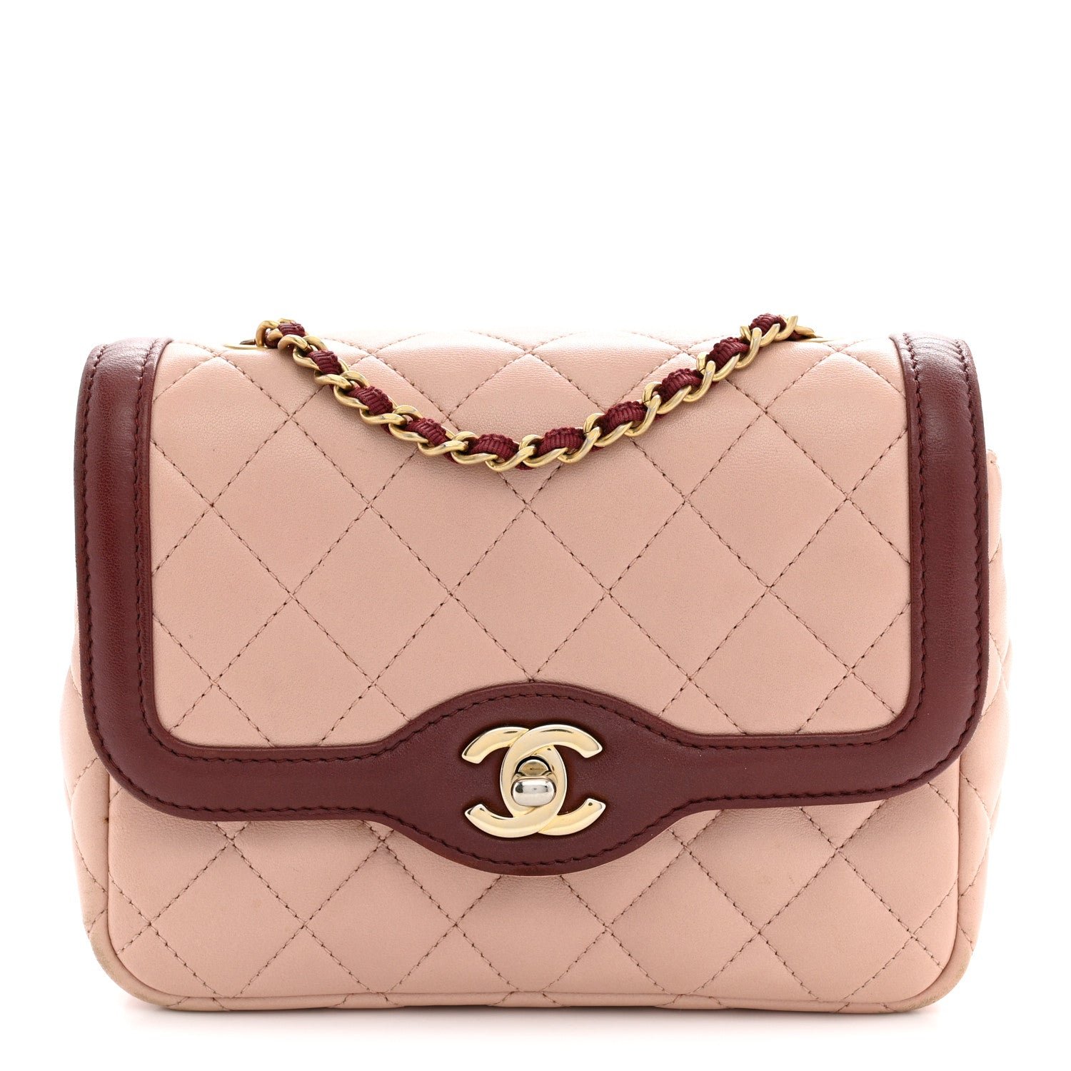 Chanel Lambskin Quilted Mini Two Tone Day Flap Pink Burgundy