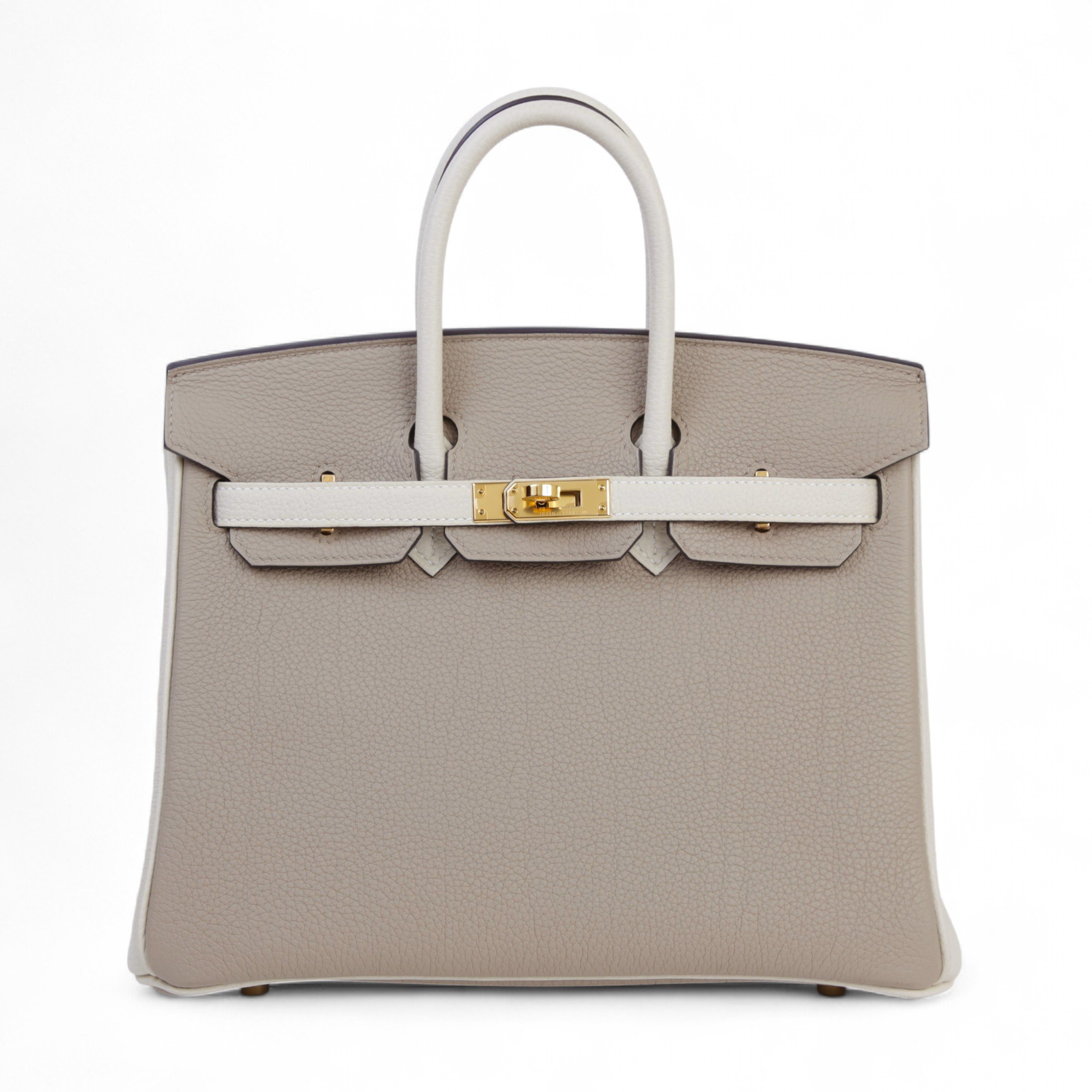Hermes Excellent ( Rank SA ) HERMÈS Special Order Birkin 25 Craie (10) Gris Tourterelle (81) Togo Gold hardware B (2023)