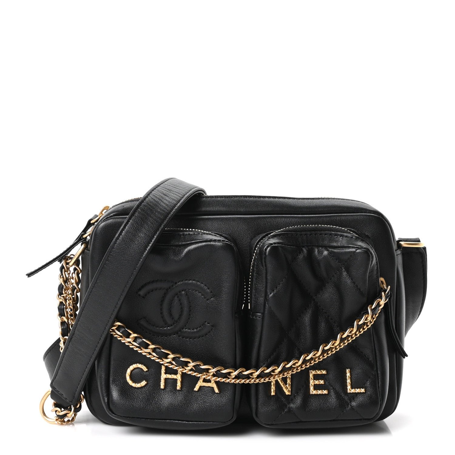 Chanel Calfskin Quilted Large Camera Case Black