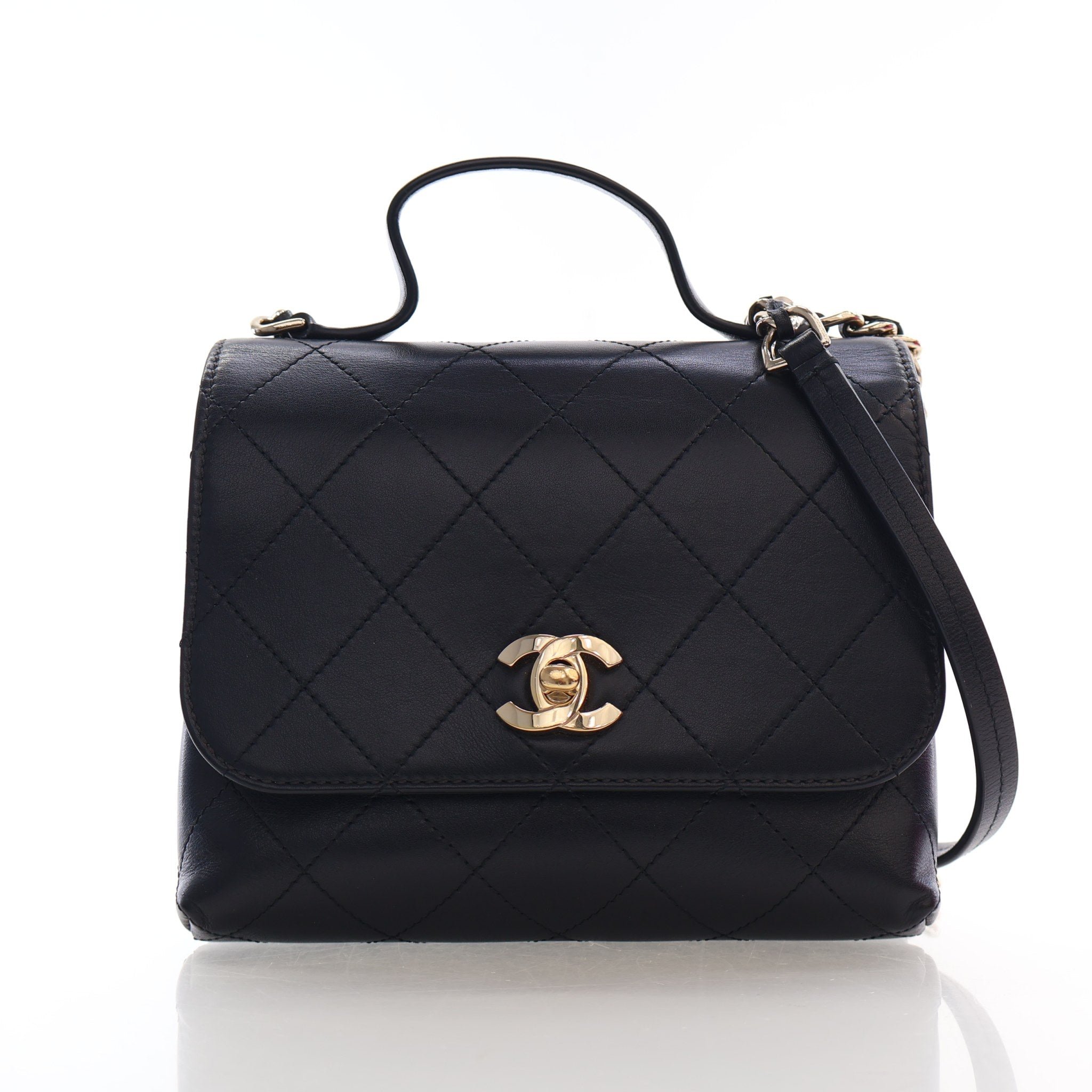 Chanel Small Lambskin Quilted Double Pocket Top Handle Flap Bag