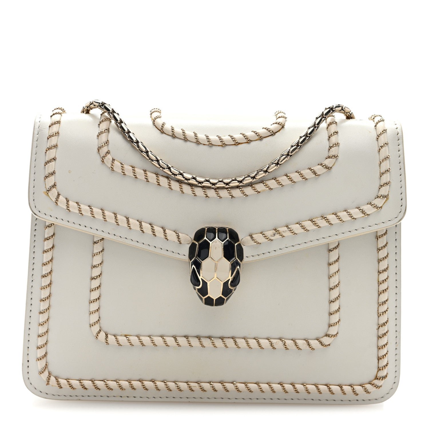 Bulgari Calfskin Woven Chain Serpenti Forever Crossbody Bag White