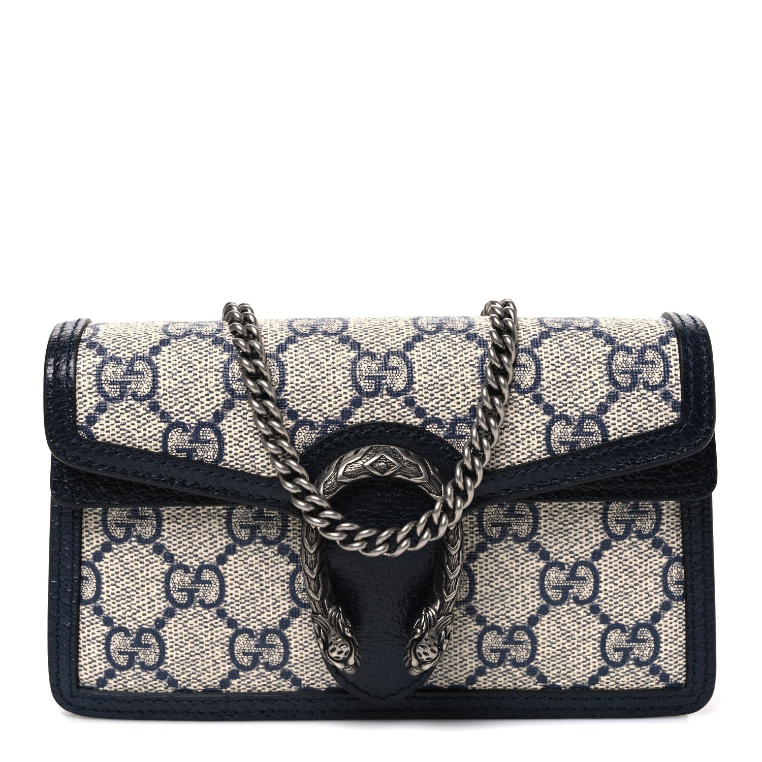 Gucci GG Supreme Monogram Textured Dollar Calfskin Super Mini Dionysus Shoulder Bag Beige Blue