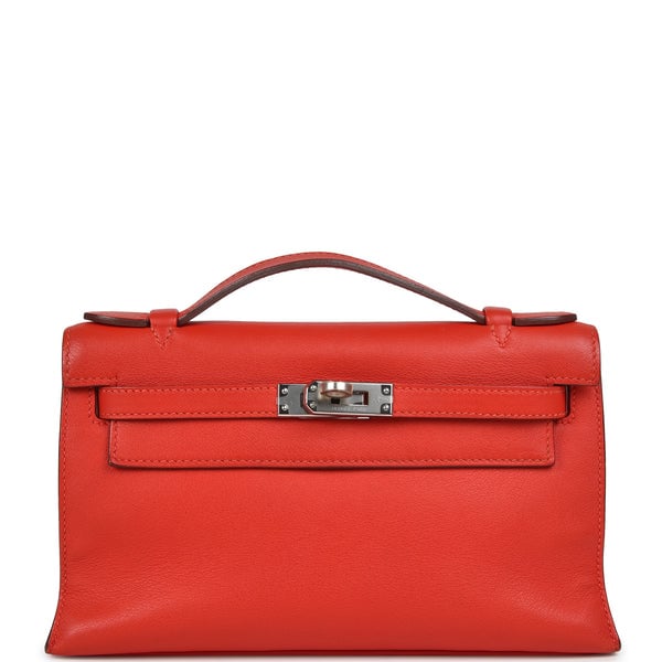 Pre-owned Hermes Kelly Pochette Capucine Swift Palladium Hardware