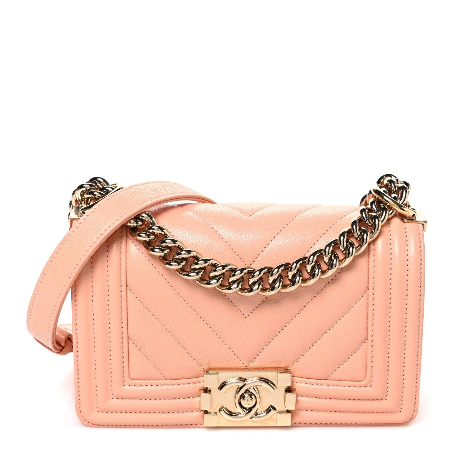 Chanel Caviar Chevron Quilted Small Boy Flap Light Orange
