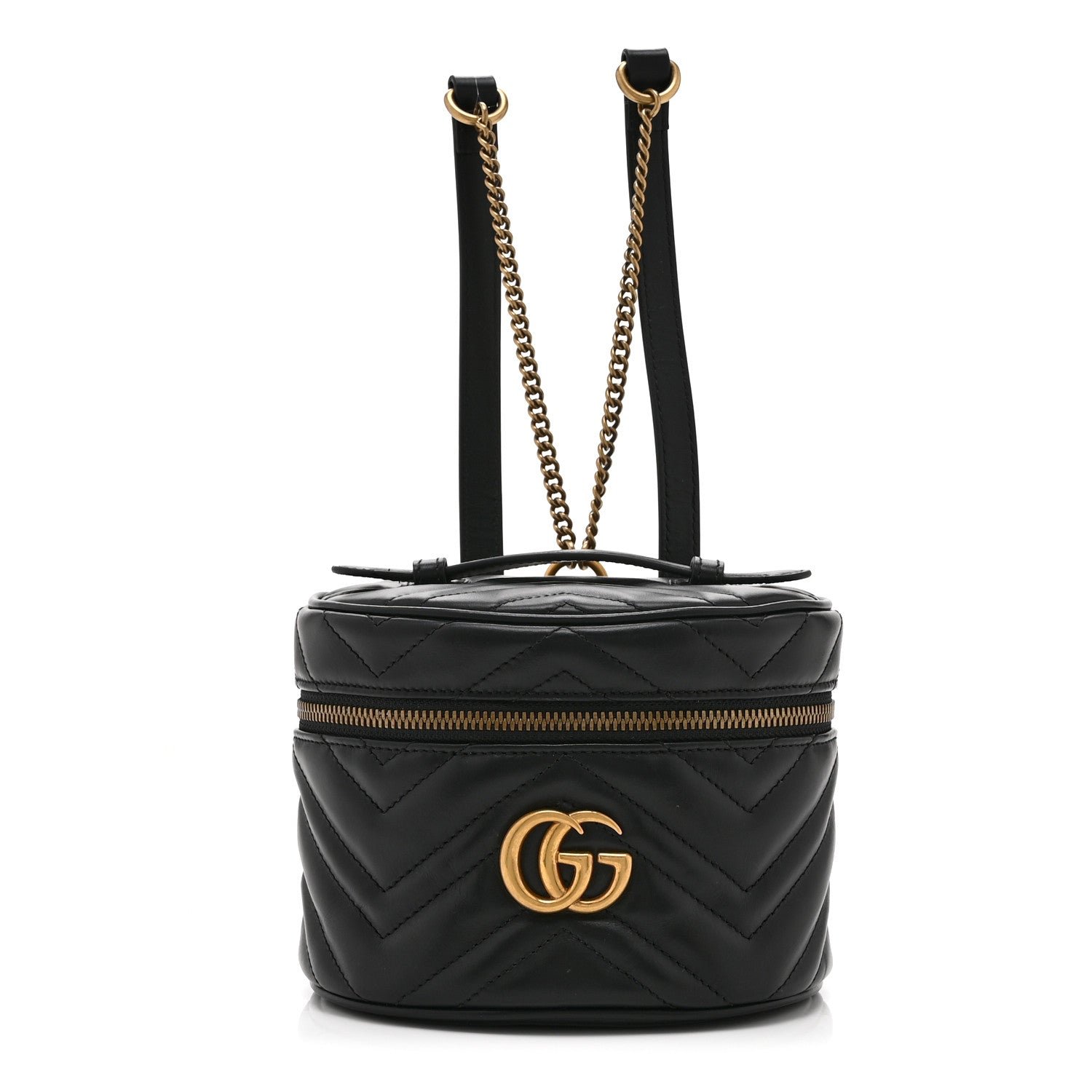 Gucci Calfskin Matelasse Mini GG Marmont Round Backpack Black