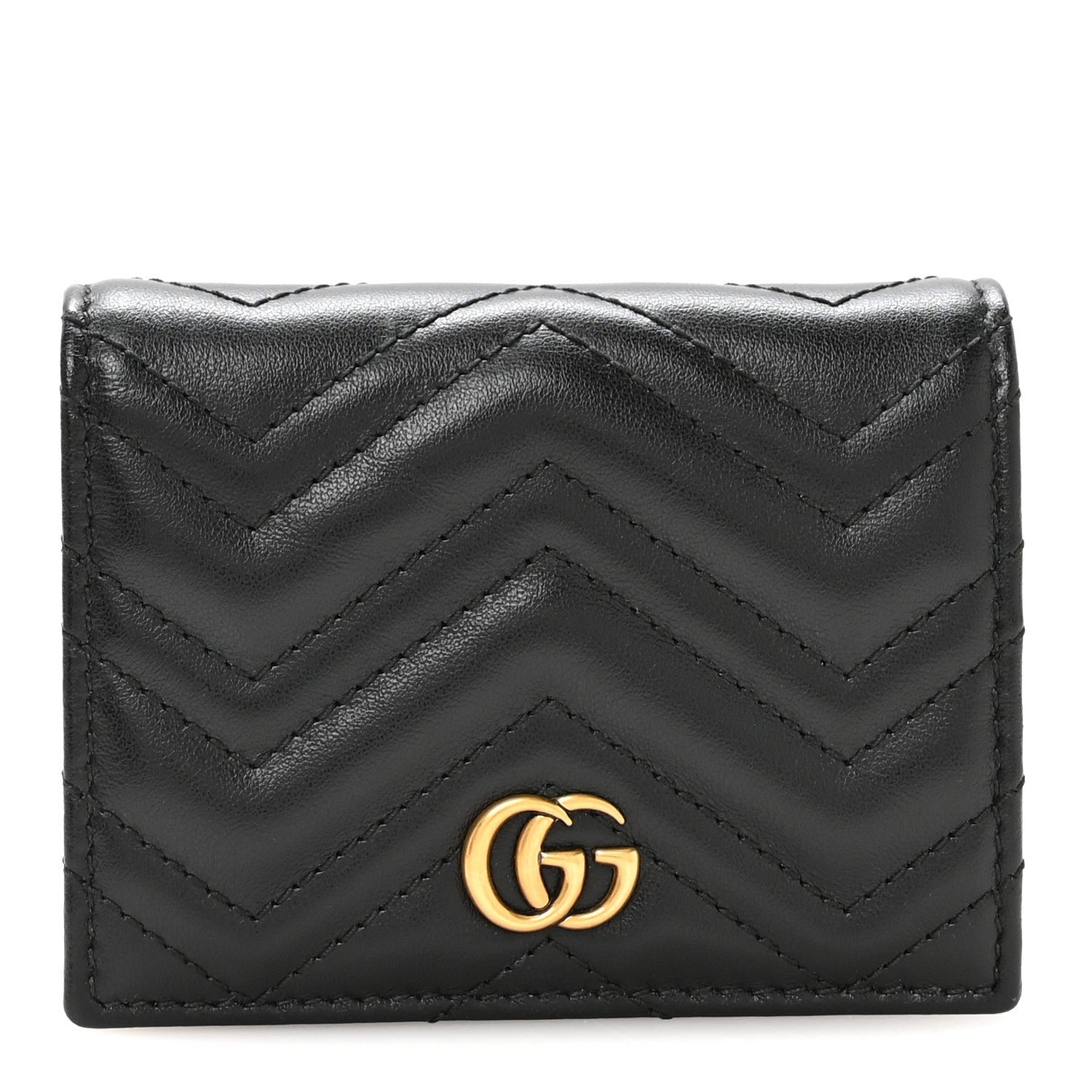 Gucci Calfskin Matelasse GG Marmont Card Case Wallet Black