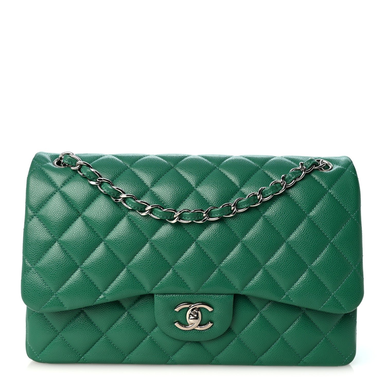 Chanel Caviar Quilted Jumbo Double Flap Green