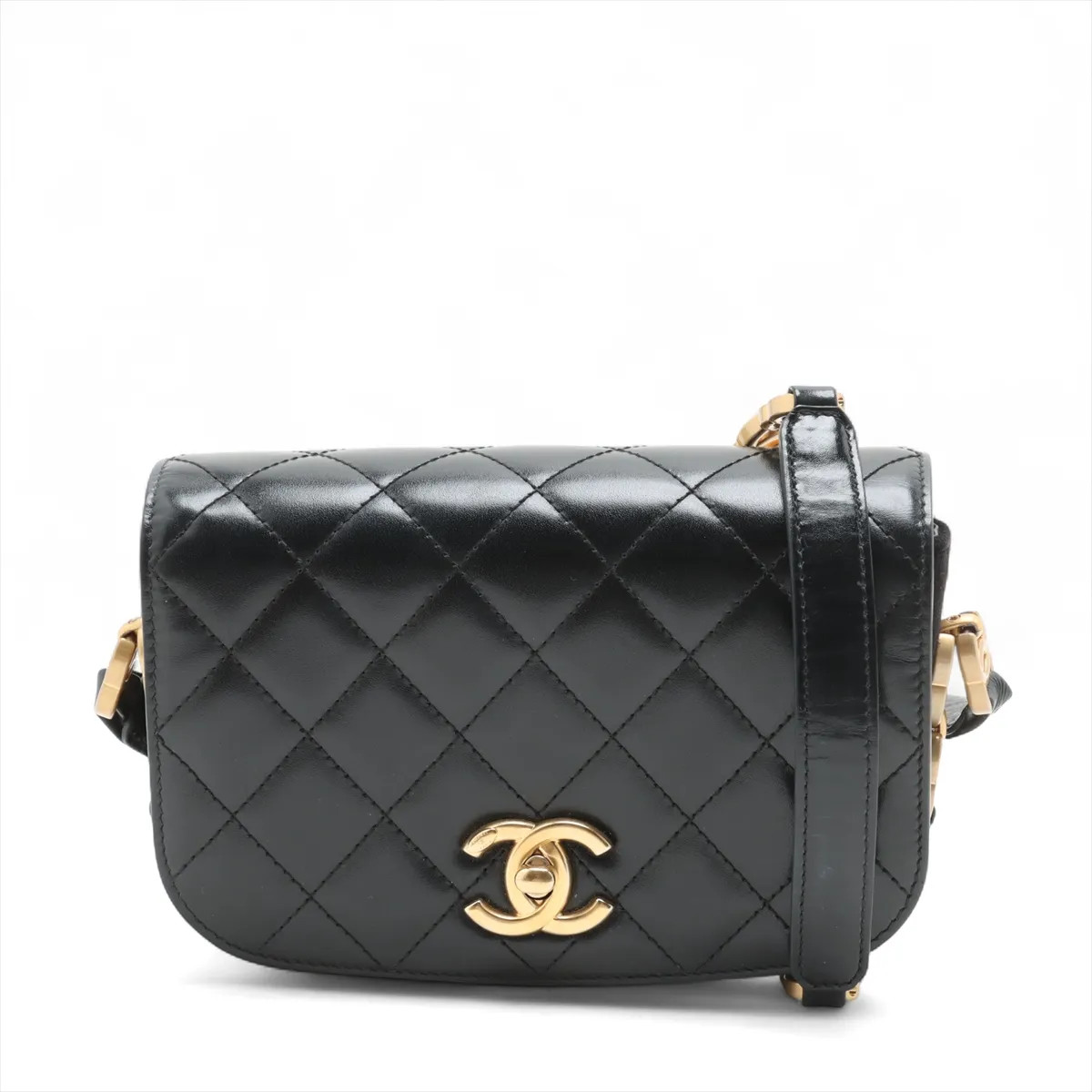 Chanel Matelasse Leather & Suede Shoulder bag Black Gold Metal Fittings random p