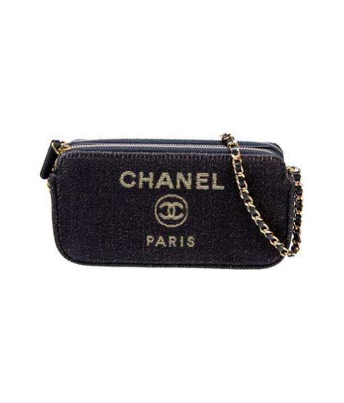 Chanel Deauville Double Zip Clutch W Chain