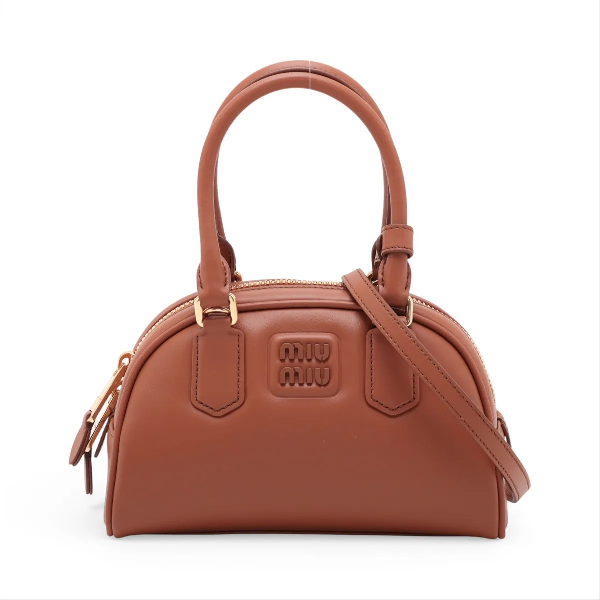Miu Miu 5BB191 Leather 2 Way Handbag Brown
