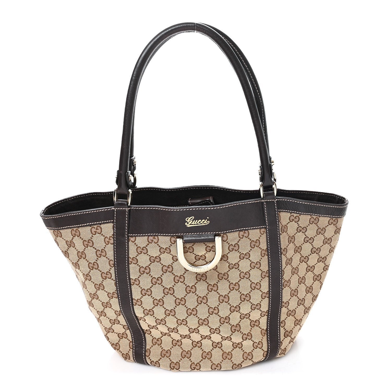 Gucci Monogram Medium D Gold Tote Bag Brown
