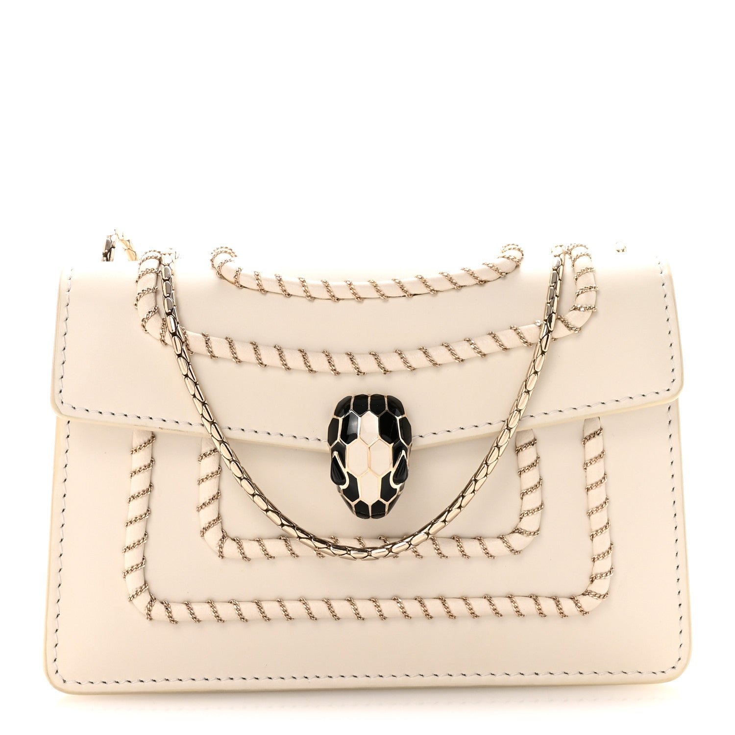 Bulgari Calfskin Woven Chain Serpenti Forever Crossbody Bag White
