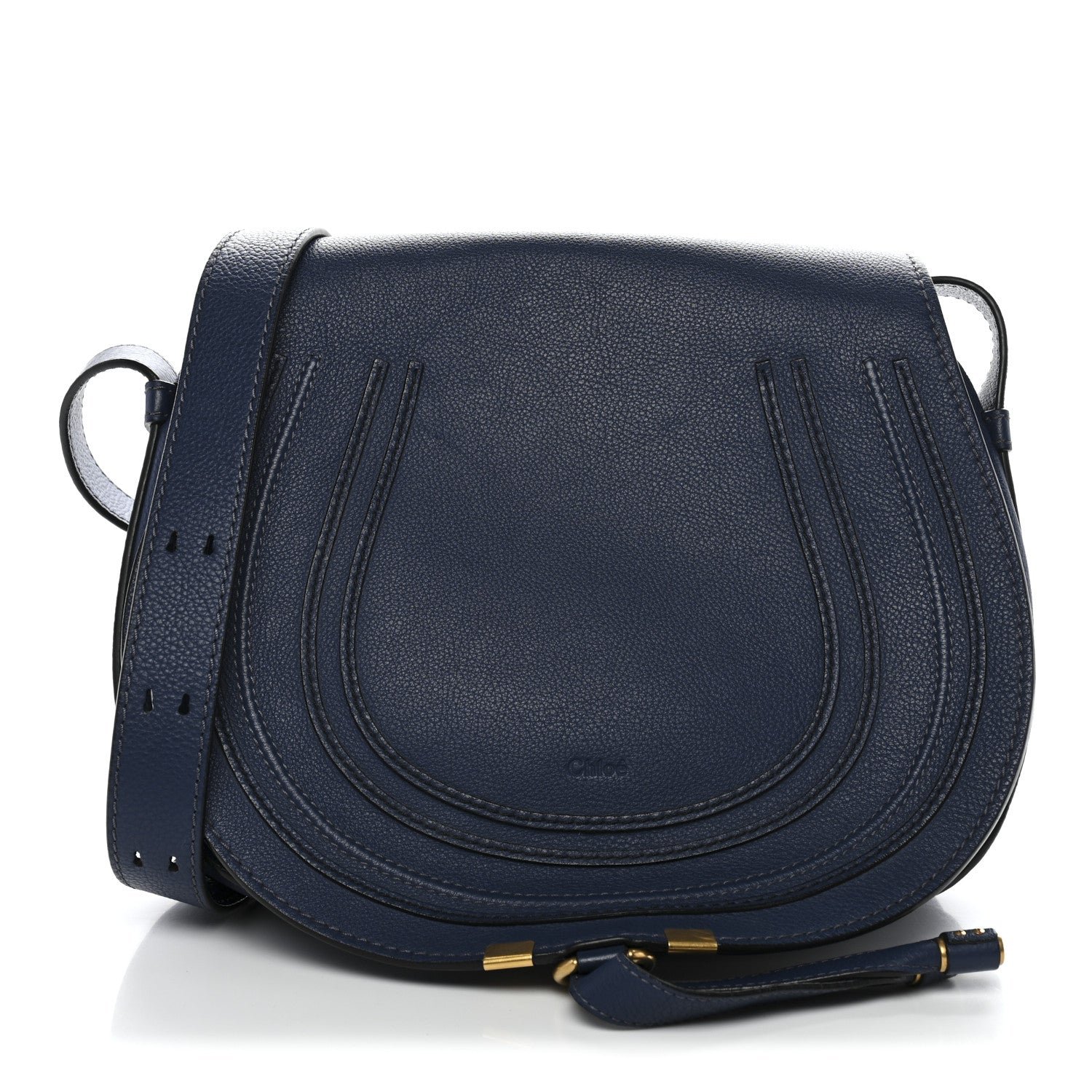 Chloe Chloe Calfskin Medium Marcie Round Crossbody Bag Navy