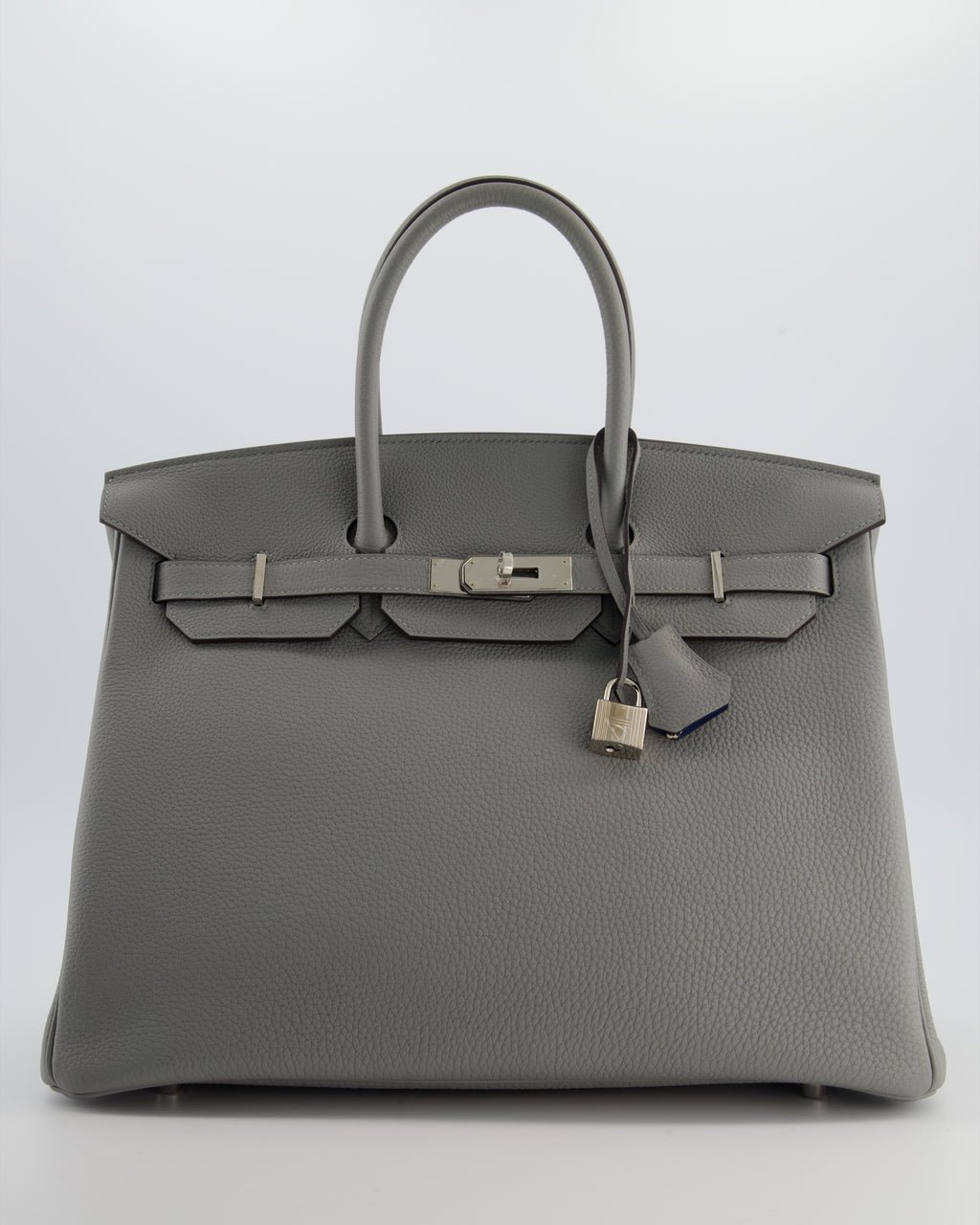 Hermes Hermès Birkin 35 Verso Retourne Bag in Gris Mouette Togo Leather and Blue Agate with Palladium Hardware