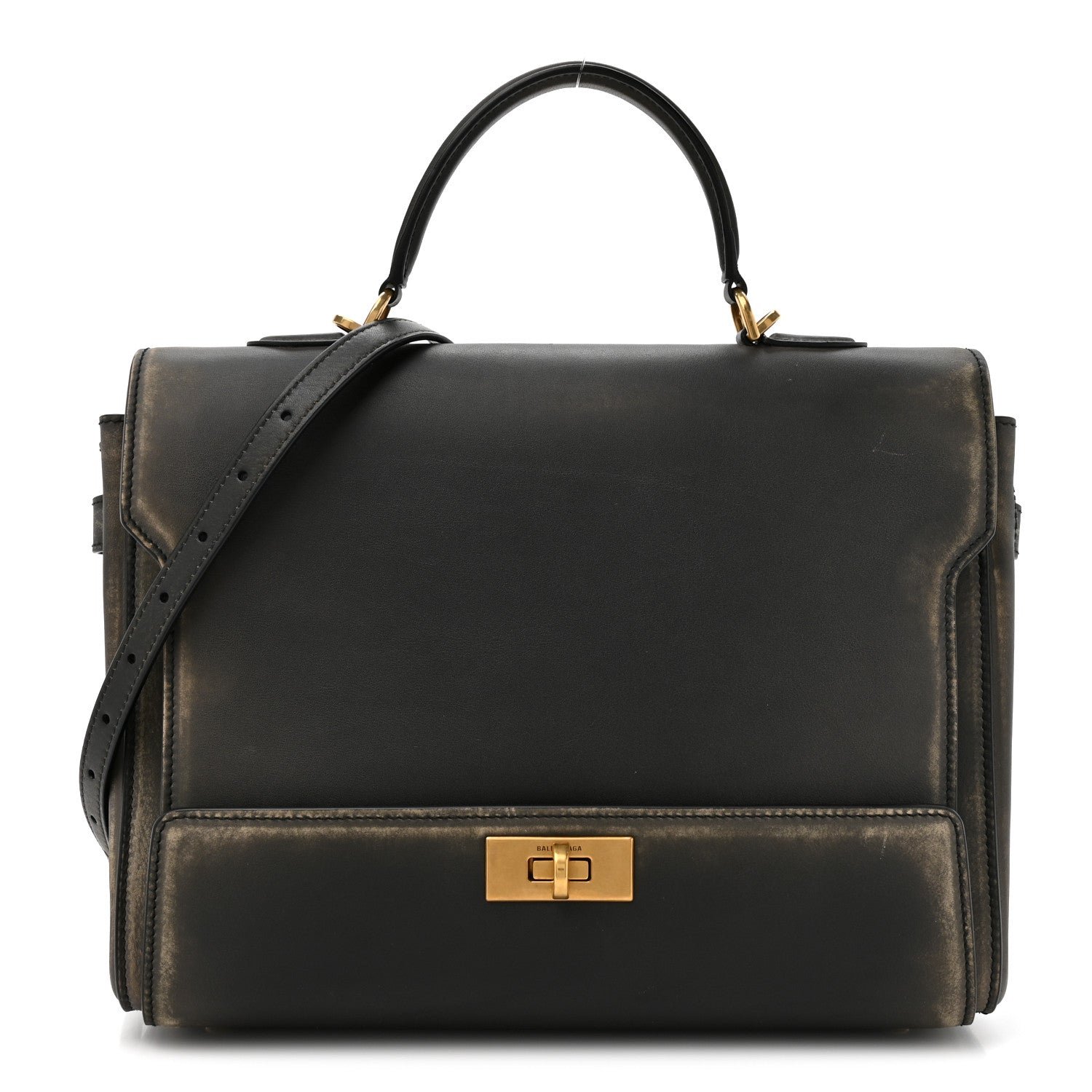 Balenciaga Used Calfskin Money Top Handle Handbag Black
