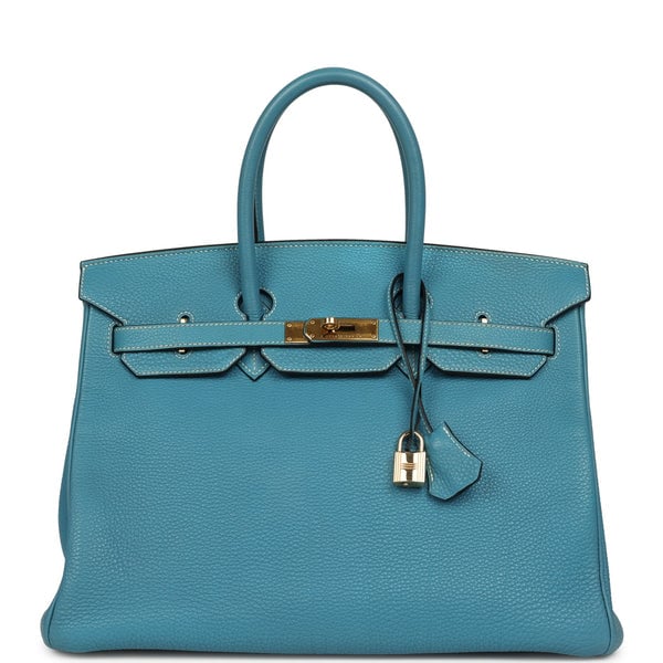 Vintage Hermes Birkin 35 Blue Jean Togo Gold Hardware