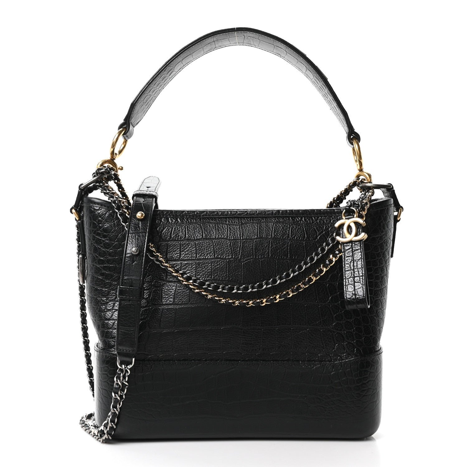 Chanel Crocodile Embossed Calfskin Medium Gabrielle Cocodile Hobo Black