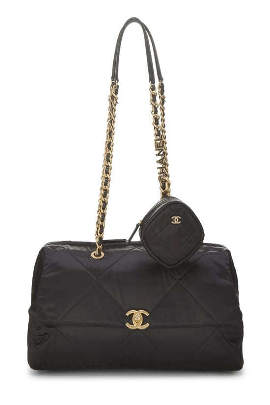 Black Satin Bowling Flap Bag