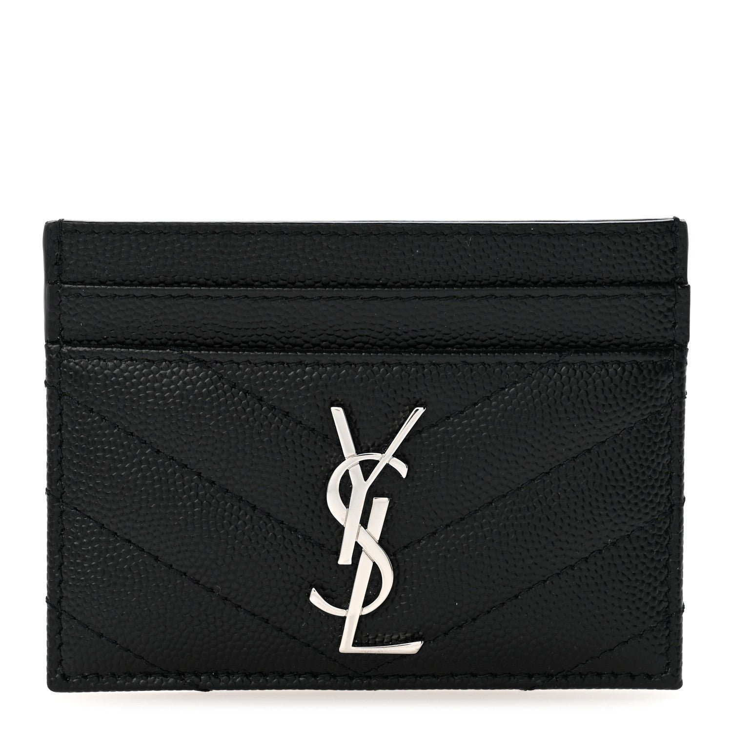 Saint Laurent Grain De Poudre Matelasse Chevron Monogram Credit Card Case Black