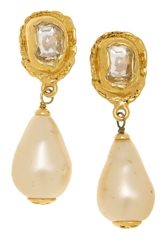 Chanel Gold Teardrop Faux Pearl Dangle Earrings Medium