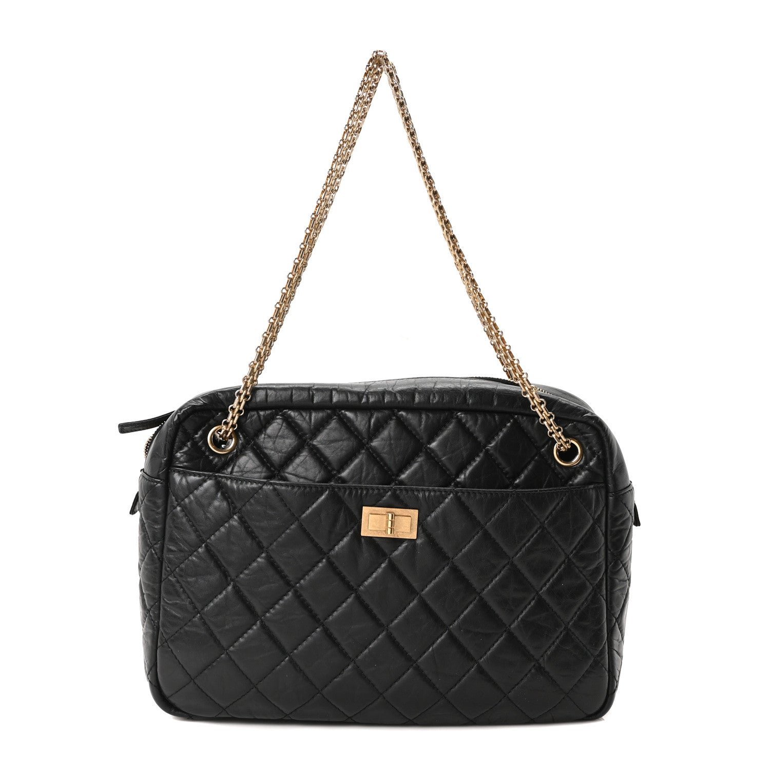 Chanel Aged Calfskin Quilted Large Reissue Camera Case Black Black