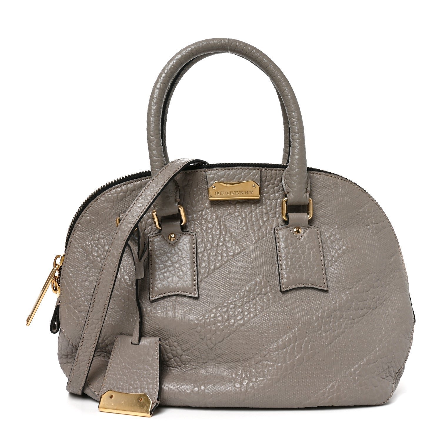 Burberry Heritage Grain Check Embossed Small Orchard Bowling Bag Pale Grey