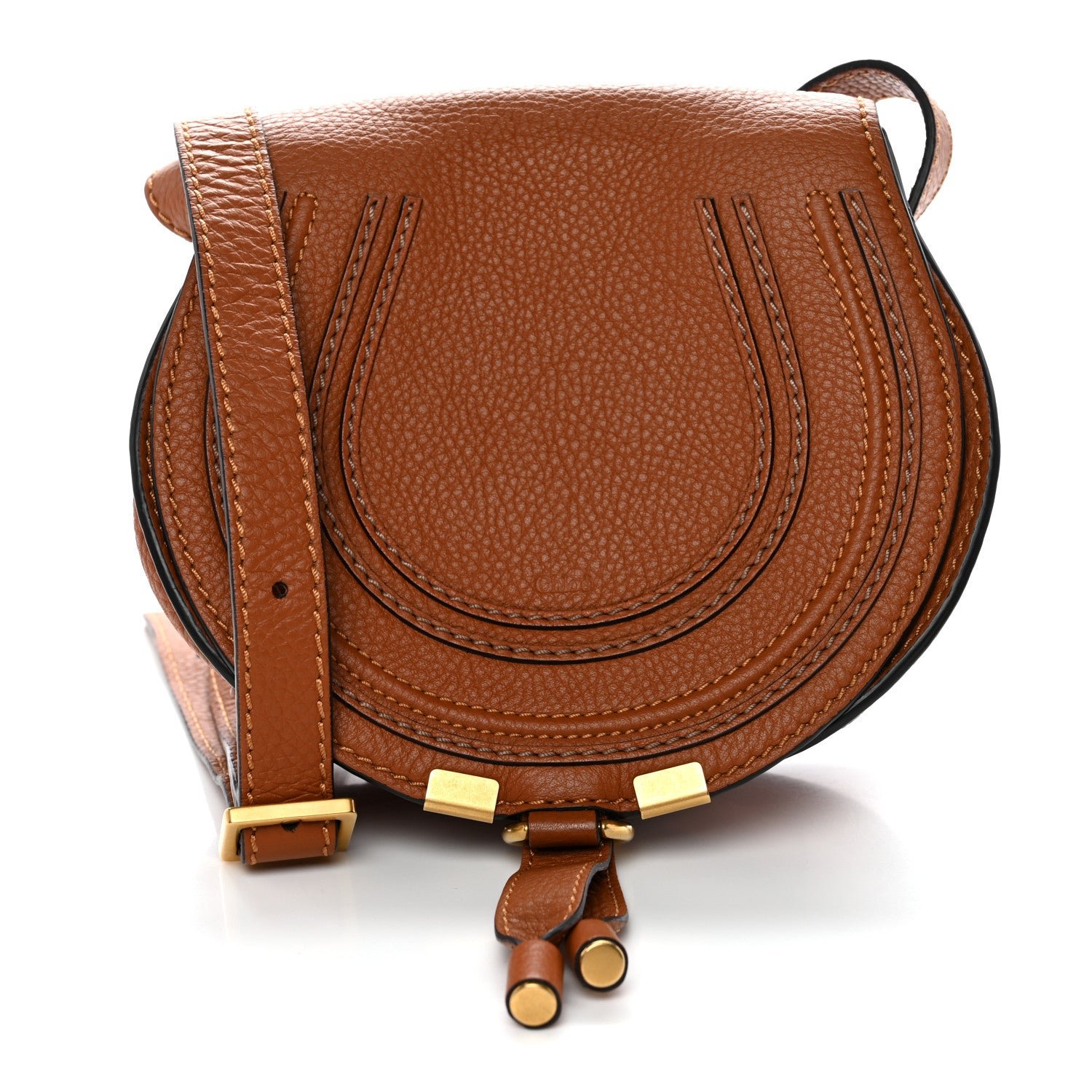 Chloe Chloe Grained Calfskin Small Marcie Saddle Bag Tan