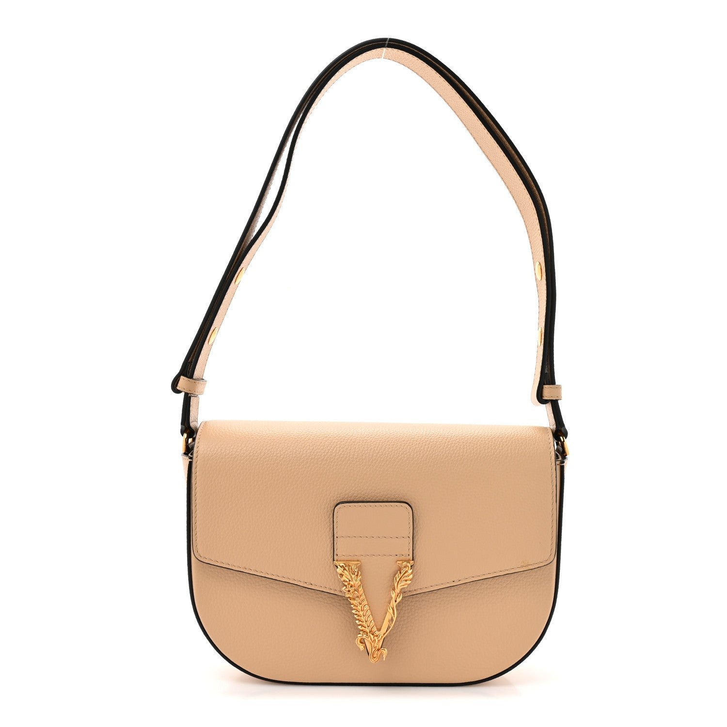 Versace Grained Calfskin Virtus Shoulder Bag Beige