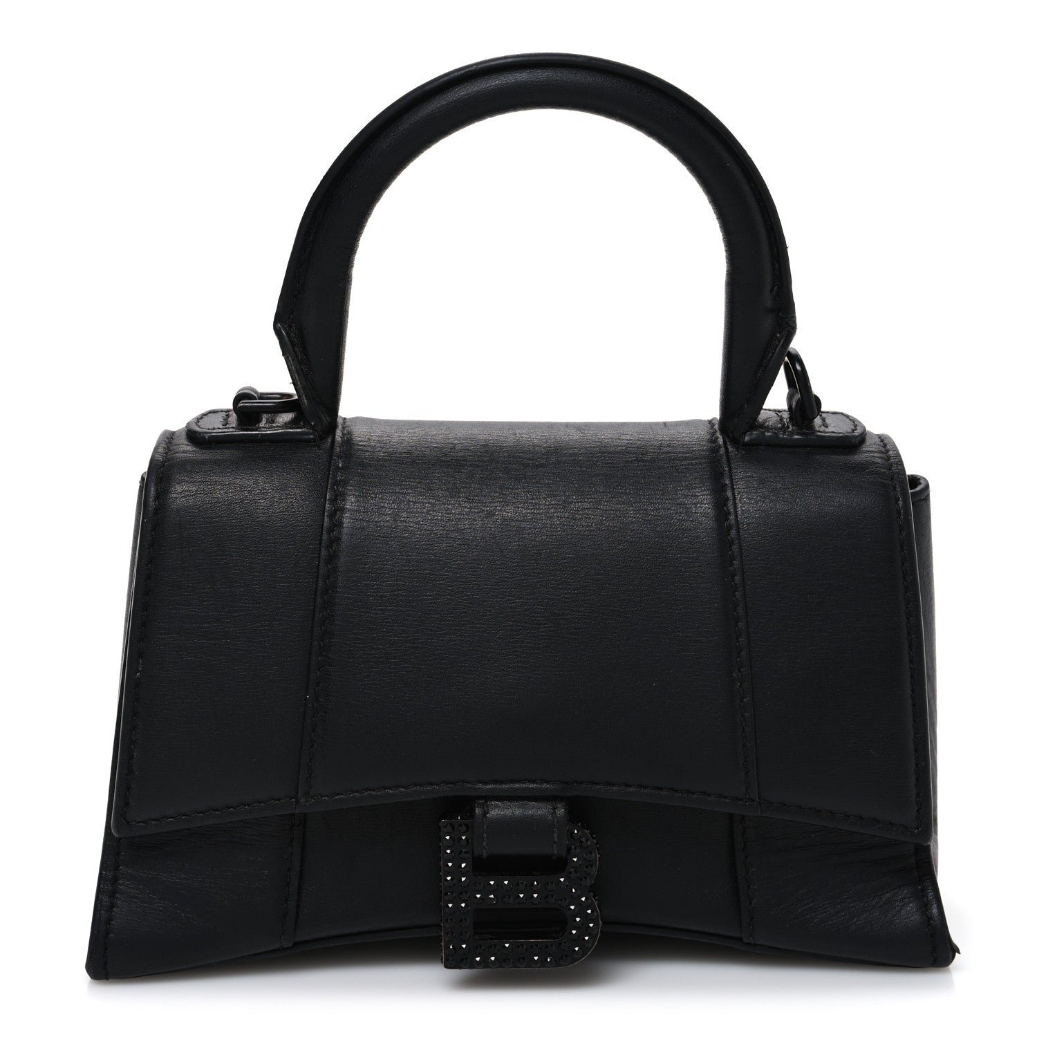 Balenciaga Shiny Box Calfskin Strass Hourglass Top Handle Bag XS Black