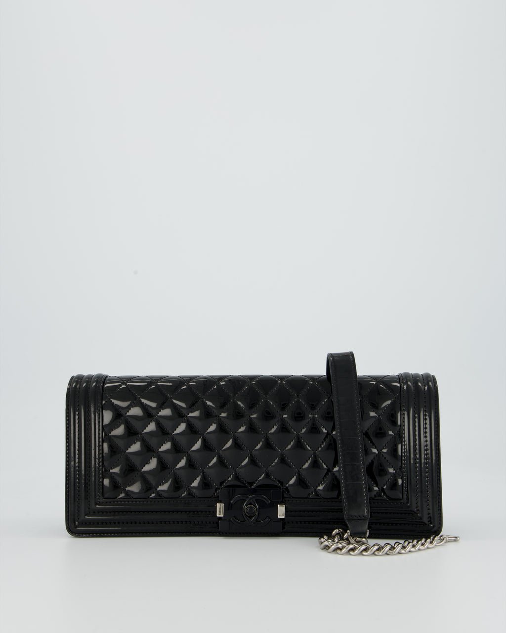 *RARE* Chanel Black East West Boy Bag In Patent With Black/ Silver Hardware