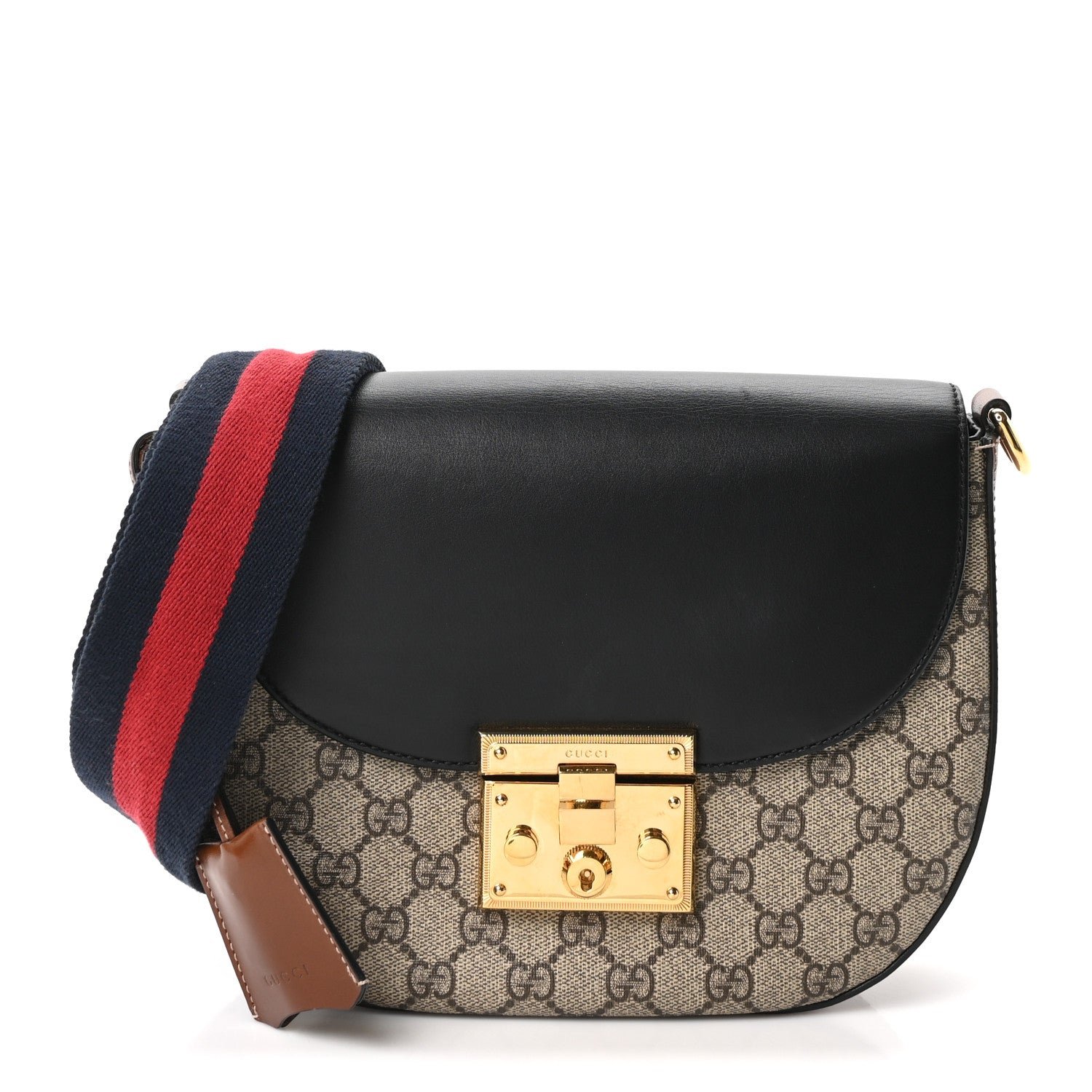 Gucci GG Supreme Monogram Web Medium Padlock Messenger Shoulder Bag Black