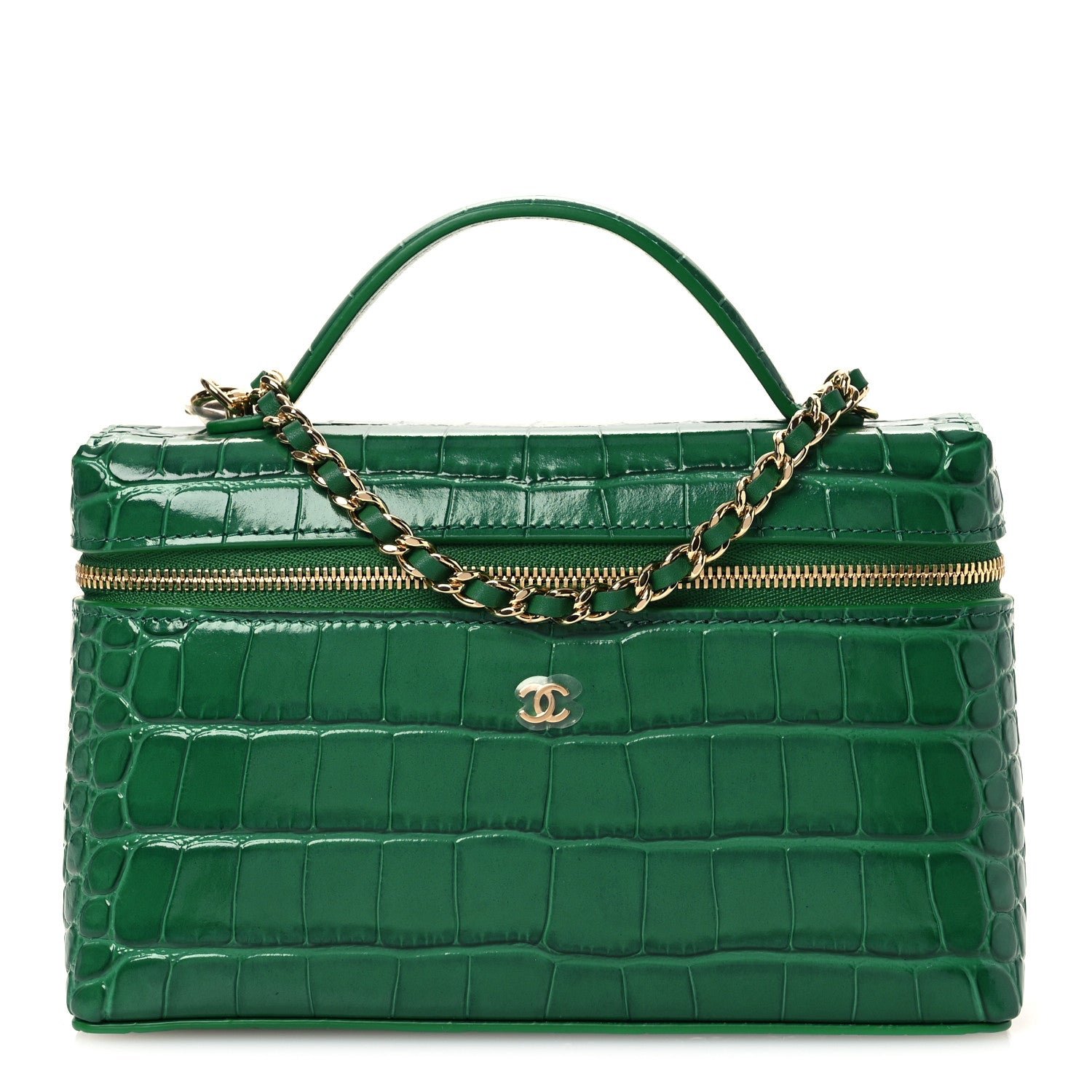 Chanel Calfskin Crocodile Embossed Crococo Exoticoco Vanity With Chain Emerald