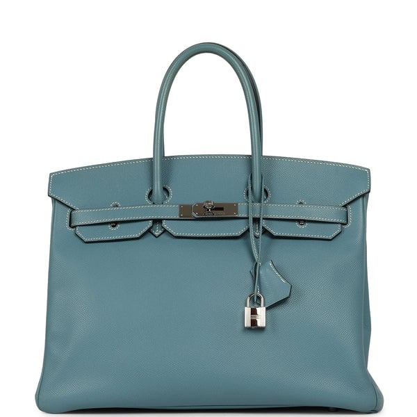 Pre-owned Hermes Birkin 35 Blue Jean Epsom Palladium Hardware