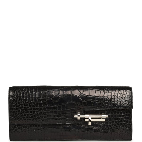 Hermes Pre-owned Hermes Verrou Clutch Black Matte Alligator Mississippiensis Palladium Hardware