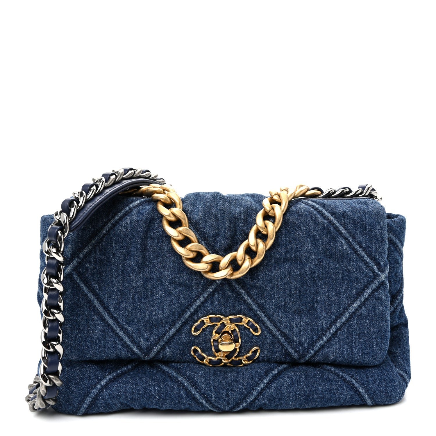 Chanel Denim Quilted Medium Chanel 19 Flap  Blue