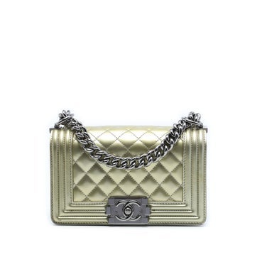 Small Bicolor Quilted Metallic Patent Leather Boy Flap