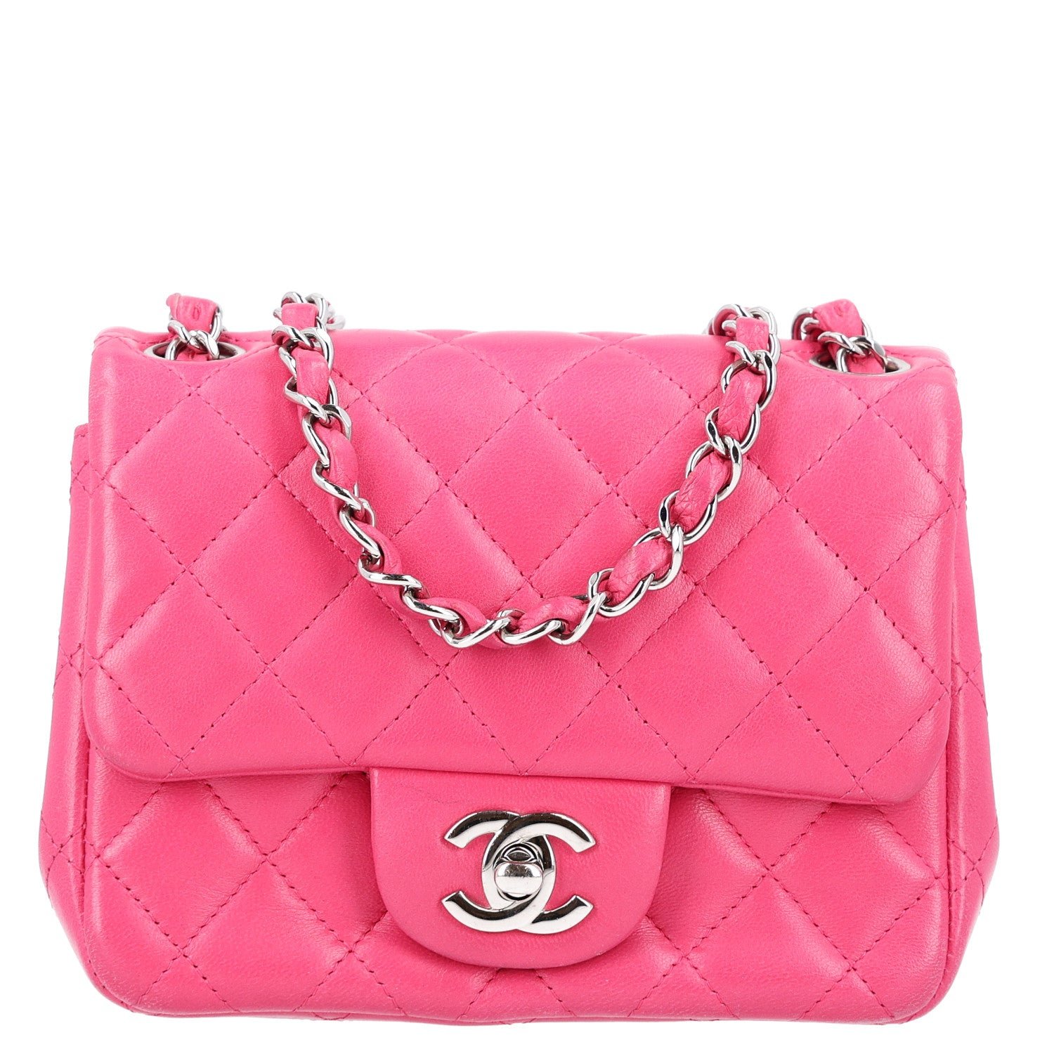 Chanel Lambskin Quilted Mini Square Flap Dark Pink