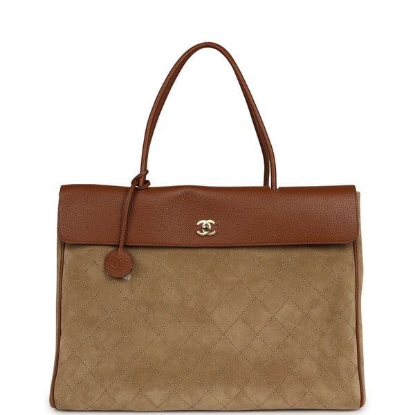 Chanel XXL "Urban Essential" Shopping Tote Dark Beige Suede, Camel Grained Calfskin Gold Hardware